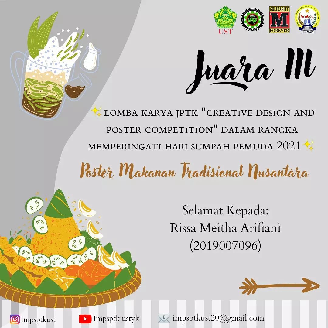 You are currently viewing Rissa Meita Arifania. Juara 3 Lomba Poster Makanan Tradisional Nusantara “Creative Design and Poster Competition 2021”
